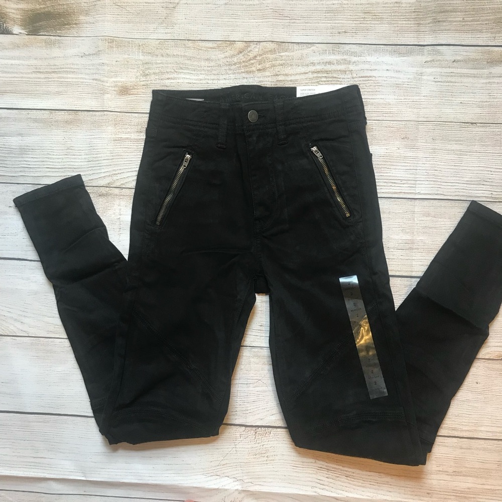 AE Super Hi Rise Jegging - 2 reg Black Moto Skinny
